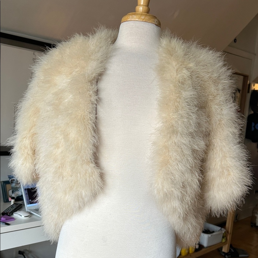 Blaque Label Cream Ostrich Feather evening jacket Small